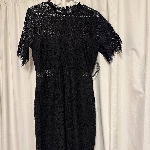 Lulus Remarkable Black Sheer Lace Short Sleeve Mini Dress Size L - Picture 1 of 2